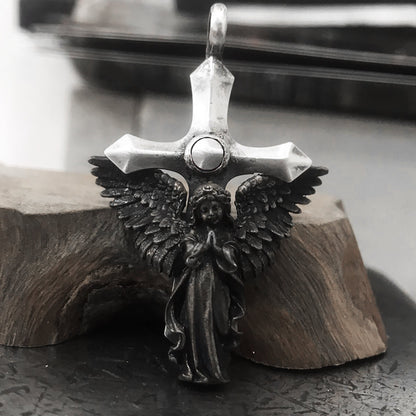 Christian 925 Silver Feather Cross, Cross Sterling Silver Pendant, Christian Jewelry, Easter Gift - Handmade