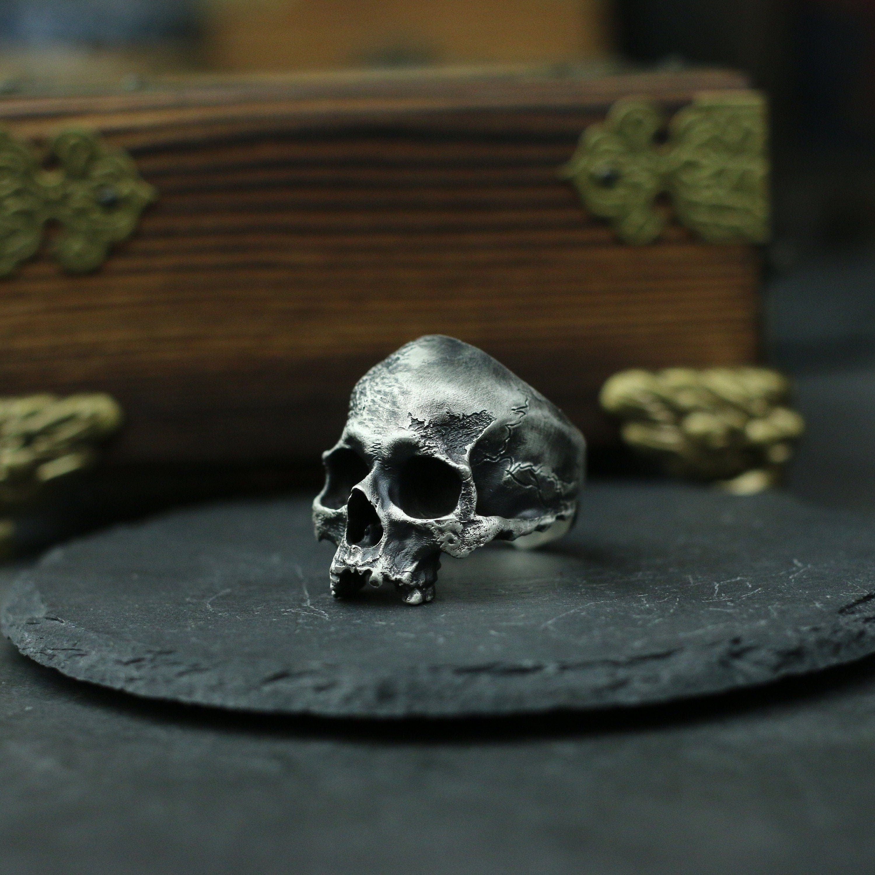 Top Jawless skull 925 silver ring, broken skull ring, sterling silver ghost vintage gothic ring gift-craftsman made