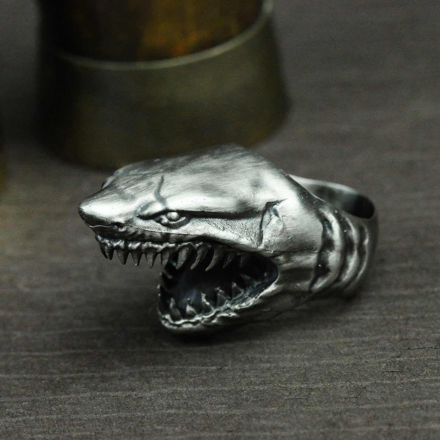 Shark 925 silver ring, man-eating shark silver ring, ocean horror megalodon silver ring jewelry