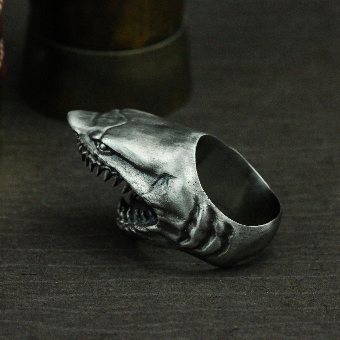 Shark 925 silver ring, man-eating shark silver ring, ocean horror megalodon silver ring jewelry