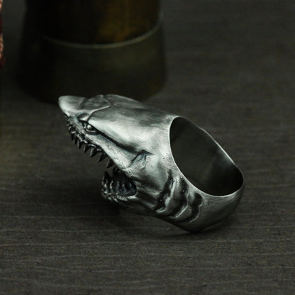 Shark 925 silver ring, man-eating shark silver ring, ocean horror megalodon silver ring jewelry - SATANHORN