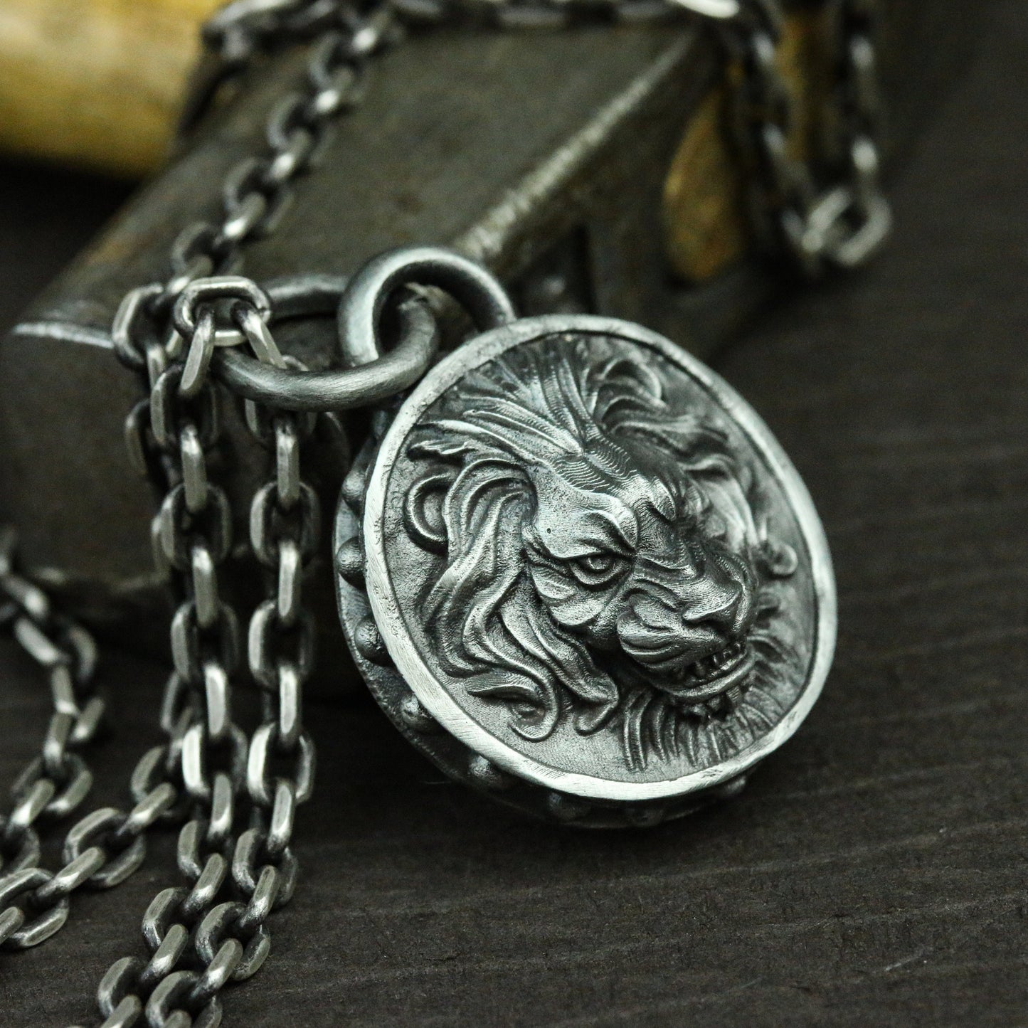 Coin lion 925 silver pendant necklace, silver embossed lion face pendant, African lion silver pendant gift handmade