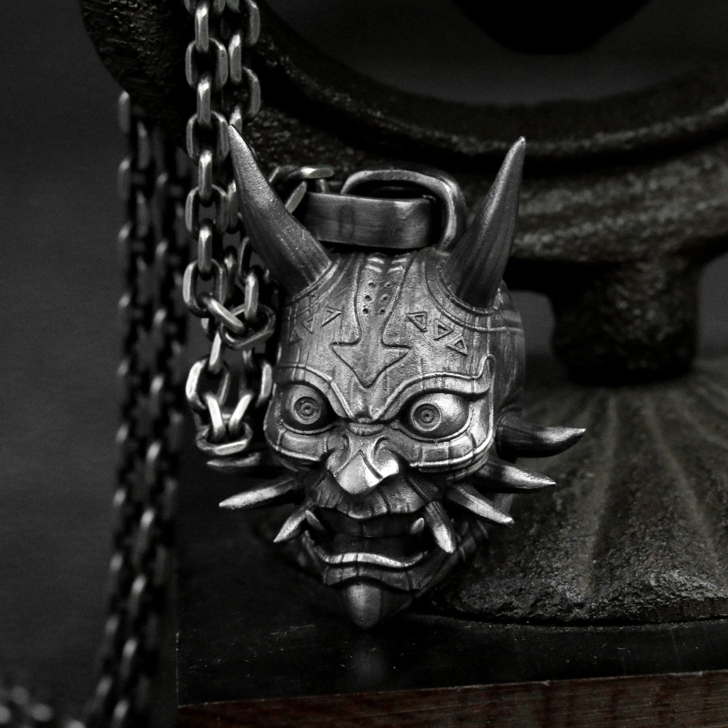 Prajna Mask 925 Silver Pendant Mayan Totem Ghost Pendant Fangs Skull Necklace Brass Craftsman Making Jewelry