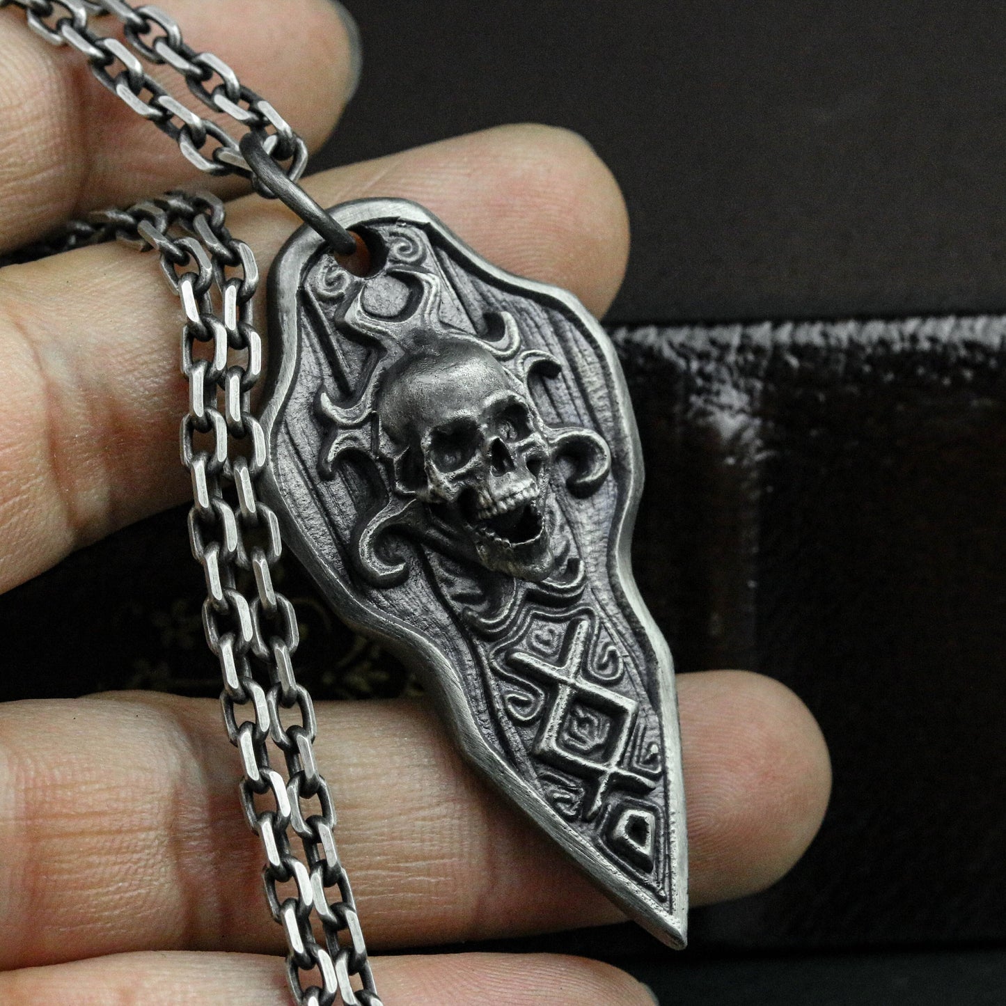 925 Sterling Silver Skull Pendant, Memento Mori Necklace, Anatomical Skull, Goth Jewelry