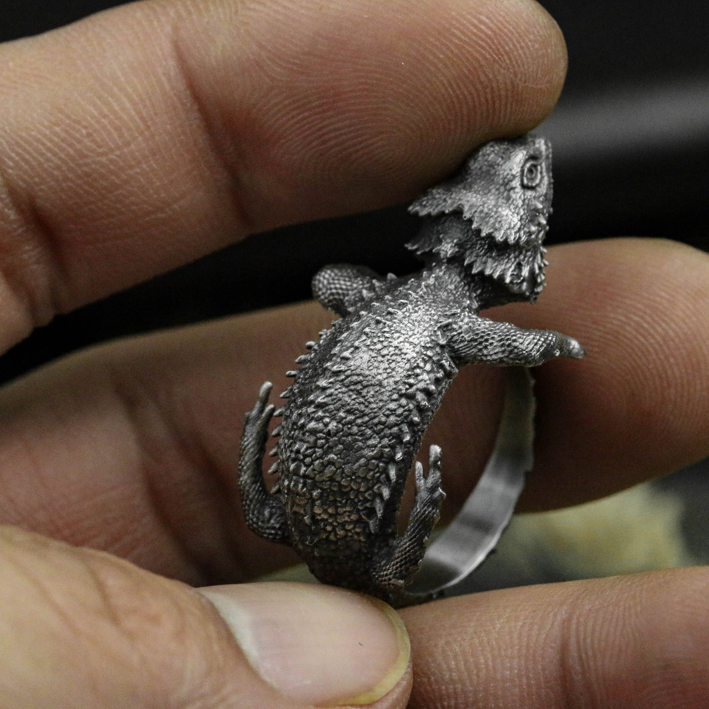 Bearded Dragon 925 Sterling Silver Ring, Chameleon Silver Ring, Reptile Jewelry, Men's Ring - Handmade