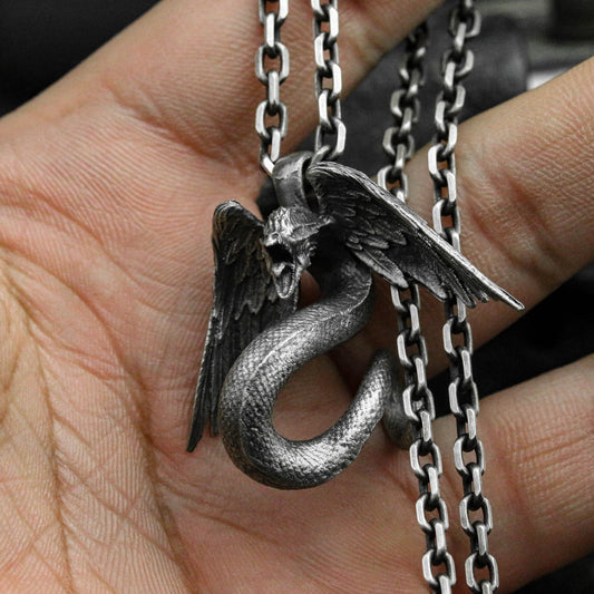 Men's 925 silver feather snake god pendant, feather snake god necklace, snake jewelry, snake pendant, men's jewelry, gifts for him