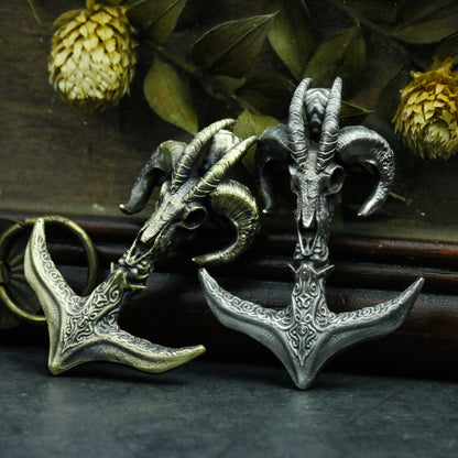 Skull boat anchor 925 silver pendant necklace, sheep skull animal necklace pendant, vintage creative personalized silver necklace gift - SATANHORN