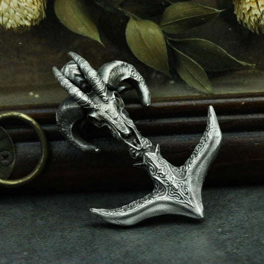 Skull boat anchor 925 silver pendant necklace, sheep skull animal necklace pendant, vintage creative personalized silver necklace gift - SATANHORN