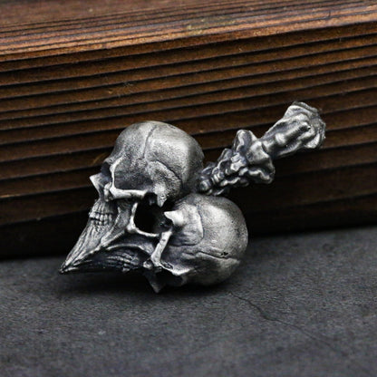 Playing Card Spade 925 Silver Pendant Necklace, Gambling Good Luck Pendant, Skull Spade Silver Necklace Gift