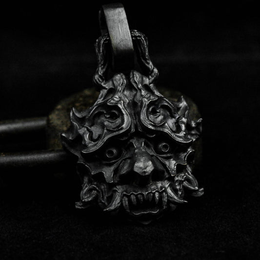 Half face prajna pendant ghost face skull expression devil mask horror dark retro old ghost personality unique 925 sterling silver brass