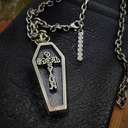 925 Sterling Silver Cross Coffin Silver Pendant Necklace, Christian Religious Jewelry, Gothic Coffin Jewelry, Men's Necklace - Handmade