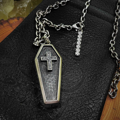 925 Sterling Silver Cross Coffin Silver Pendant Necklace, Christian Religious Jewelry, Gothic Coffin Jewelry, Men's Necklace - Handmade