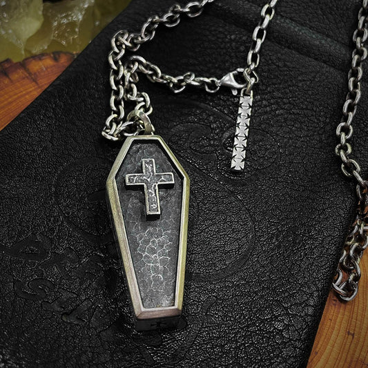 925 Sterling Silver Cross Coffin Silver Pendant Necklace, Christian Religious Jewelry, Gothic Coffin Jewelry, Men's Necklace - Handmade
