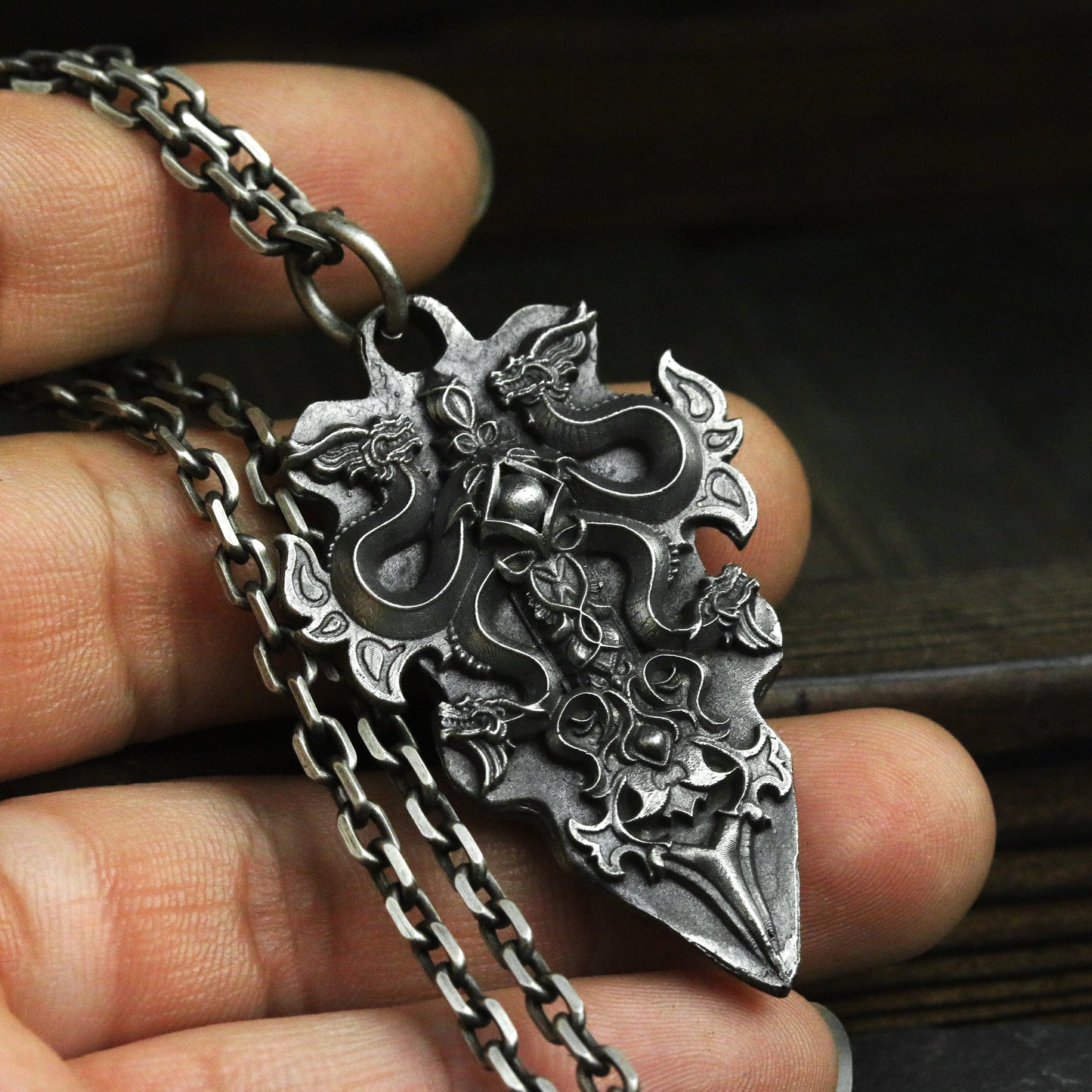 925 Silver Dragon Pendant mens Jewelry, amulet necklace,Dragon Armour Brand