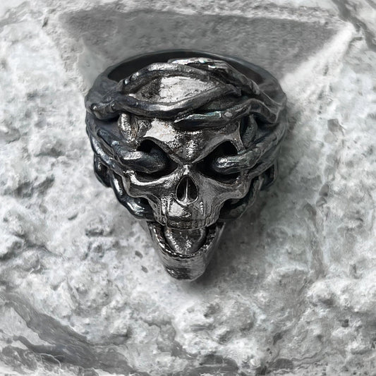 925 Sterling Silver Skull Ring, Gothic Rattan Skull Ring, Tribal Ring, Gift for Him - Handmade