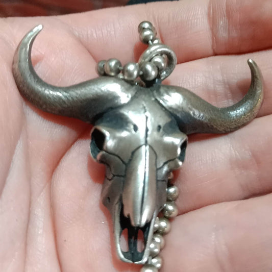 925 Sterling Silver Bull Skull Pendant Necklace, Bull Skull Necklace, Punk Rock Necklace, Gift for Him - Handmade