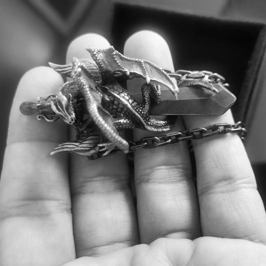 925 Silver Flying Dragon Sword Pendant Necklace, Chinese Jewelry, Hovering Dragon Necklace, Men's Necklace - Handmade
