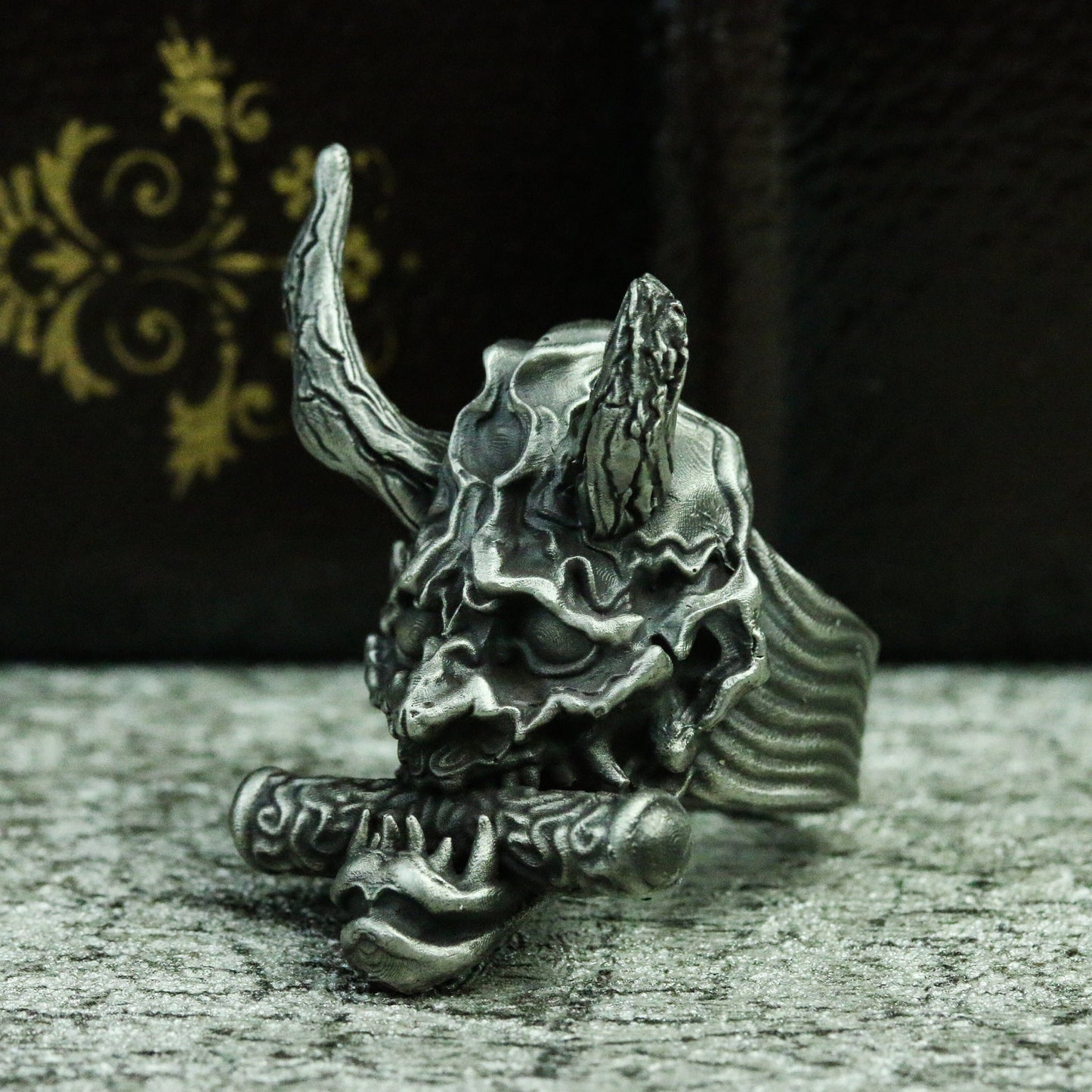 Prajna sutra 925 silver ring, ghost face Prajna Japanese ghost silver ring, horns demon ring handmade gift