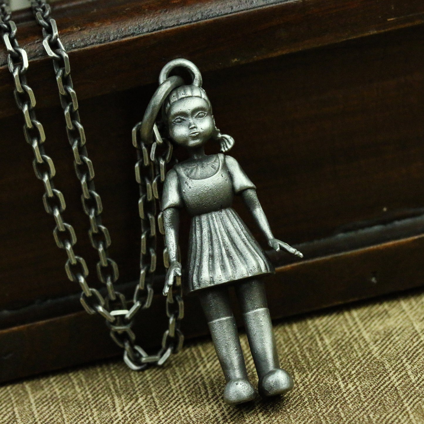 Horror doll 925 silver pendant necklace, handmade silver pendant for Korean dolls, game dolls death dolls get weird gifts