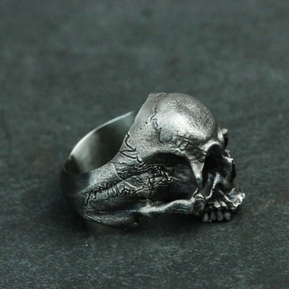 Ancient human skull 925 silver ring, jawless skull gothic ring, ghost vintage craftsman gift ring - SATANHORN