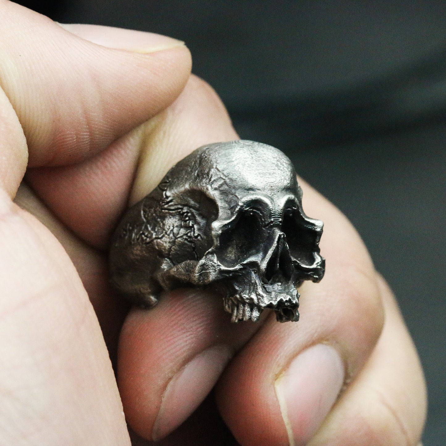 Ancient human skull 925 silver ring, jawless skull gothic ring, ghost vintage craftsman gift ring