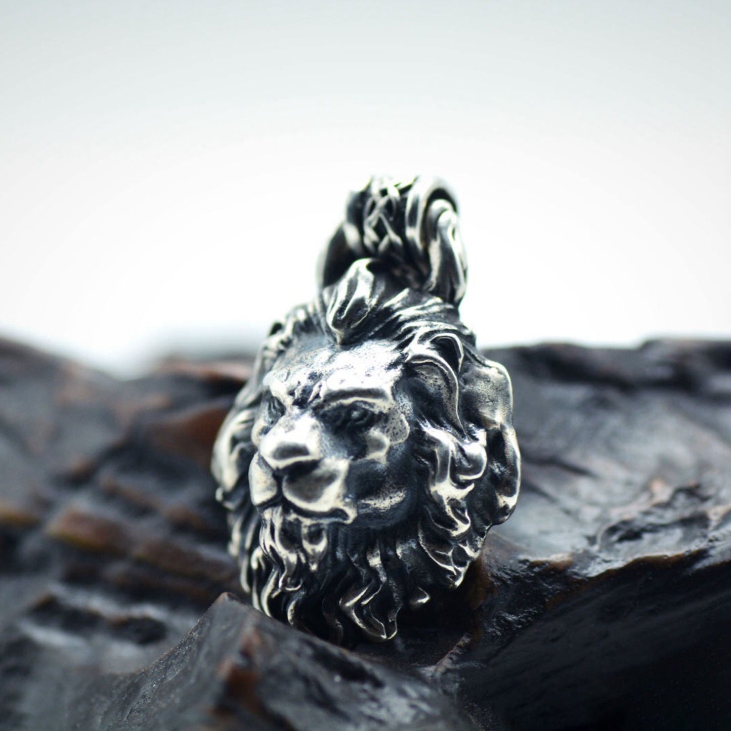 3D Silver Lion Men Necklace With Chain, Lion Head Mens Pendant,Silver Lion Relief Necklace, African Wild Lion Man Gift Necklace