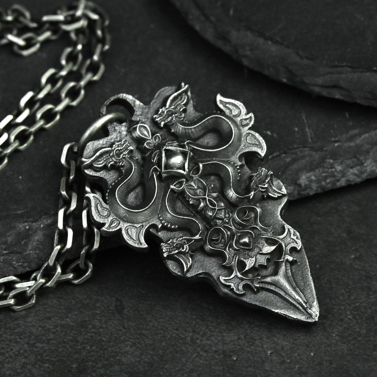 925 Silver Dragon Pendant mens Jewelry, amulet necklace,Dragon Armour Brand