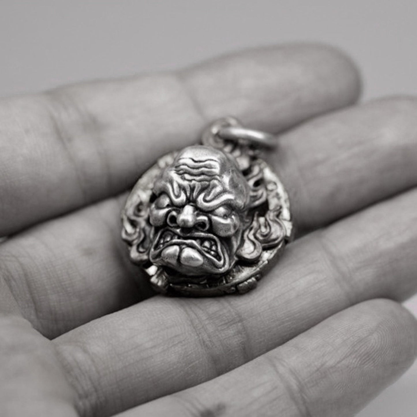 Angry Buddha Asian Religious Deity 925 Silver Pendant Jewelry,Dharma chakra jewelry