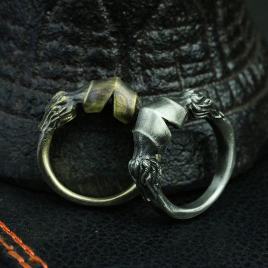 Horseshoe 925 silver ring, Chinese zodiac horse handmade silver ring gift, men's animal ring - SATANHORN
