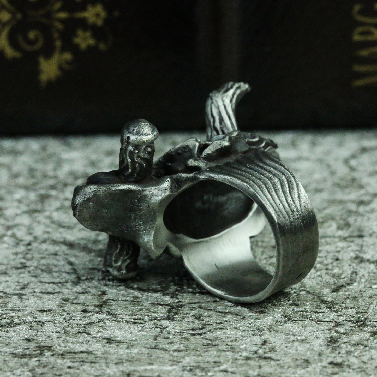 Prajna sutra 925 silver ring, ghost face Prajna Japanese ghost silver ring, horns demon ring handmade gift