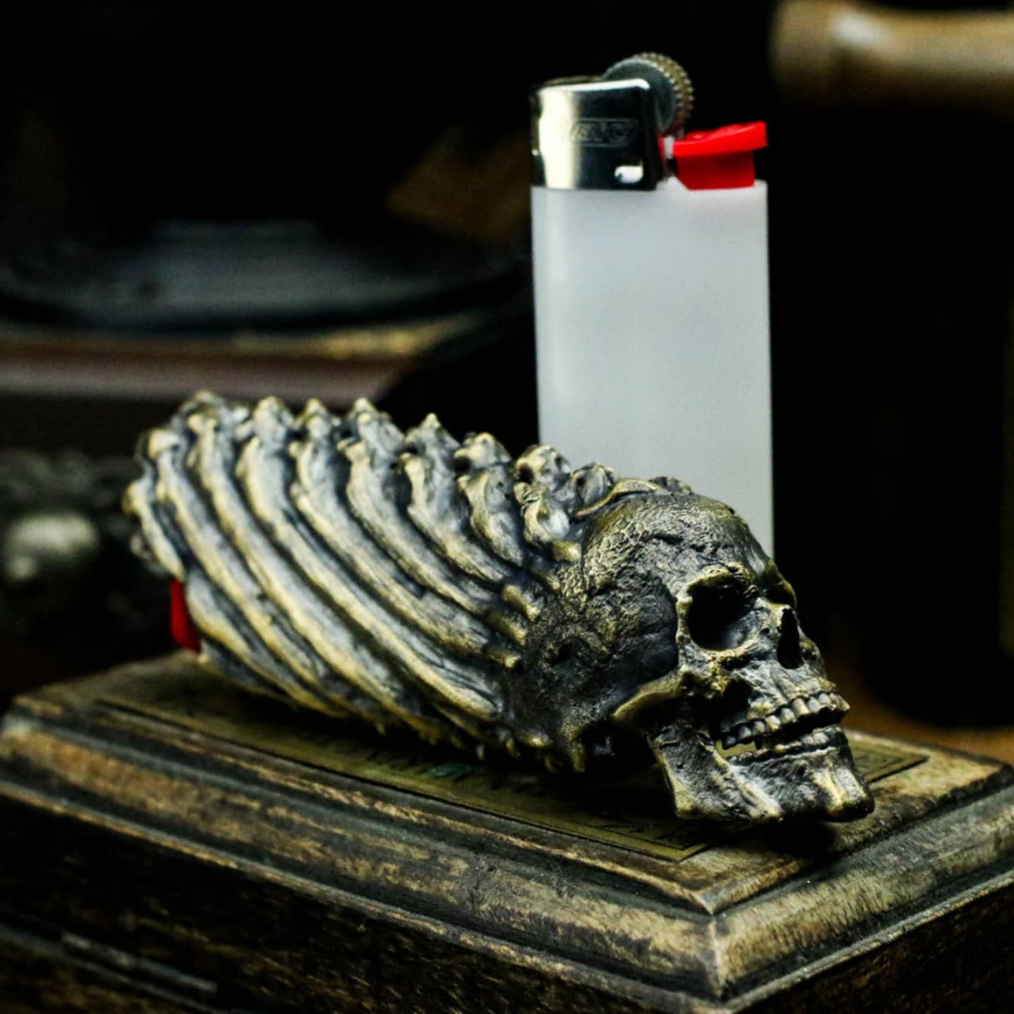 Silver/Brass skull spine lighter shell, classic bic lighter cupronickel brass shell, badass locomotive men's lighter - Handmade