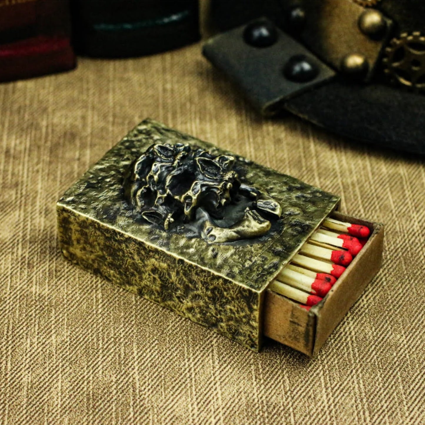 Brass/925 Silver skull independent matchbox, men's smoker retro personality matchbox precious metal jewelry - Handmade