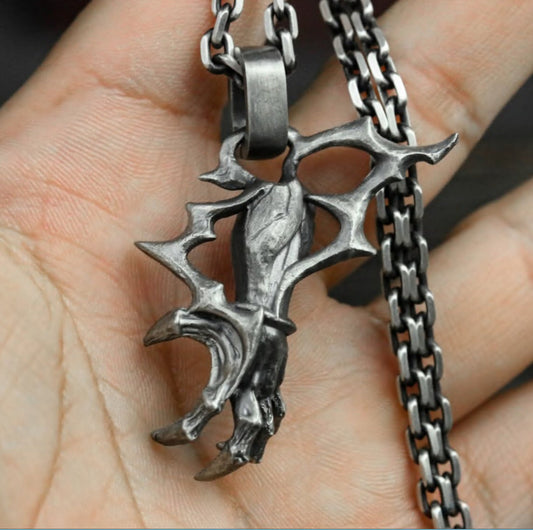 Mechanical Arm 925 Silver Pendant Necklace, Armor Mechanical Necklace, Lightning Necklace, Scary Ghost Hand, Devil Claw Pendant