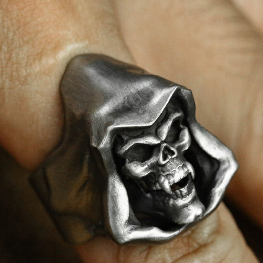 Grim Reaper 925 Silver Ring, Gothic Skull Silver Ring, Horror Retro Ring, Handmade Skull Gift - SATANHORN