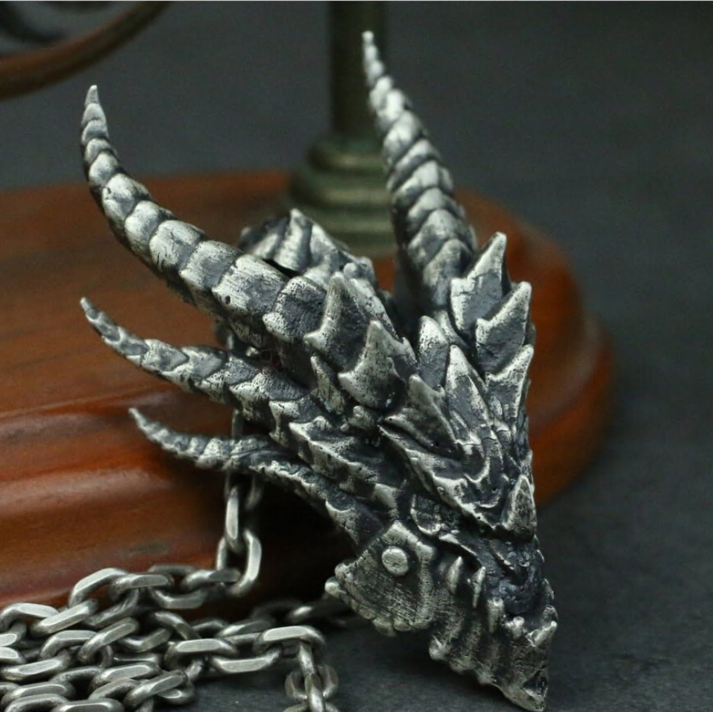 Deathwing 925 Silver Pendant-World of Warcraft Jewelry-Dragon Head Pendant-Dragon Necklace-Handmade