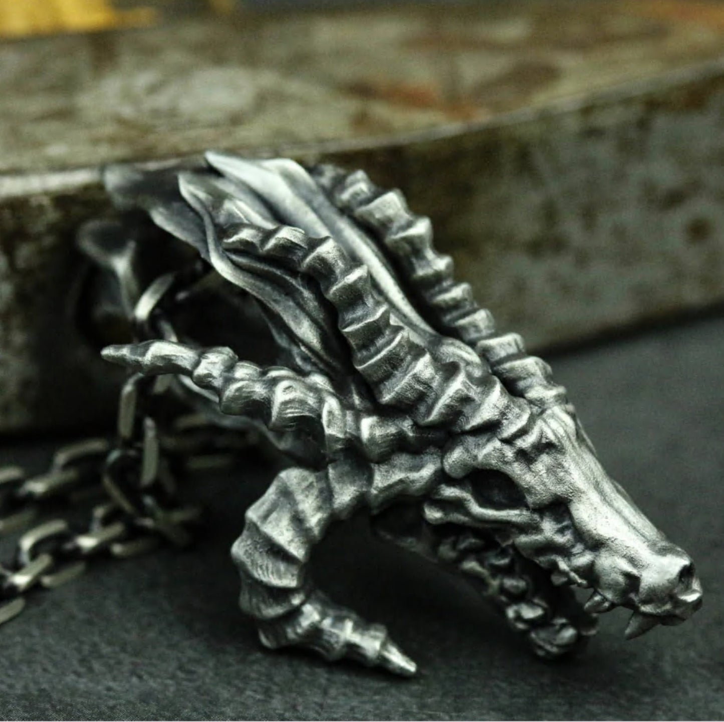 Skeleton dragon 925 Silver Pendant Necklace, Tyrannosaurus Jewelry, Jurassic Park, Styracosaurus, Monster Necklace