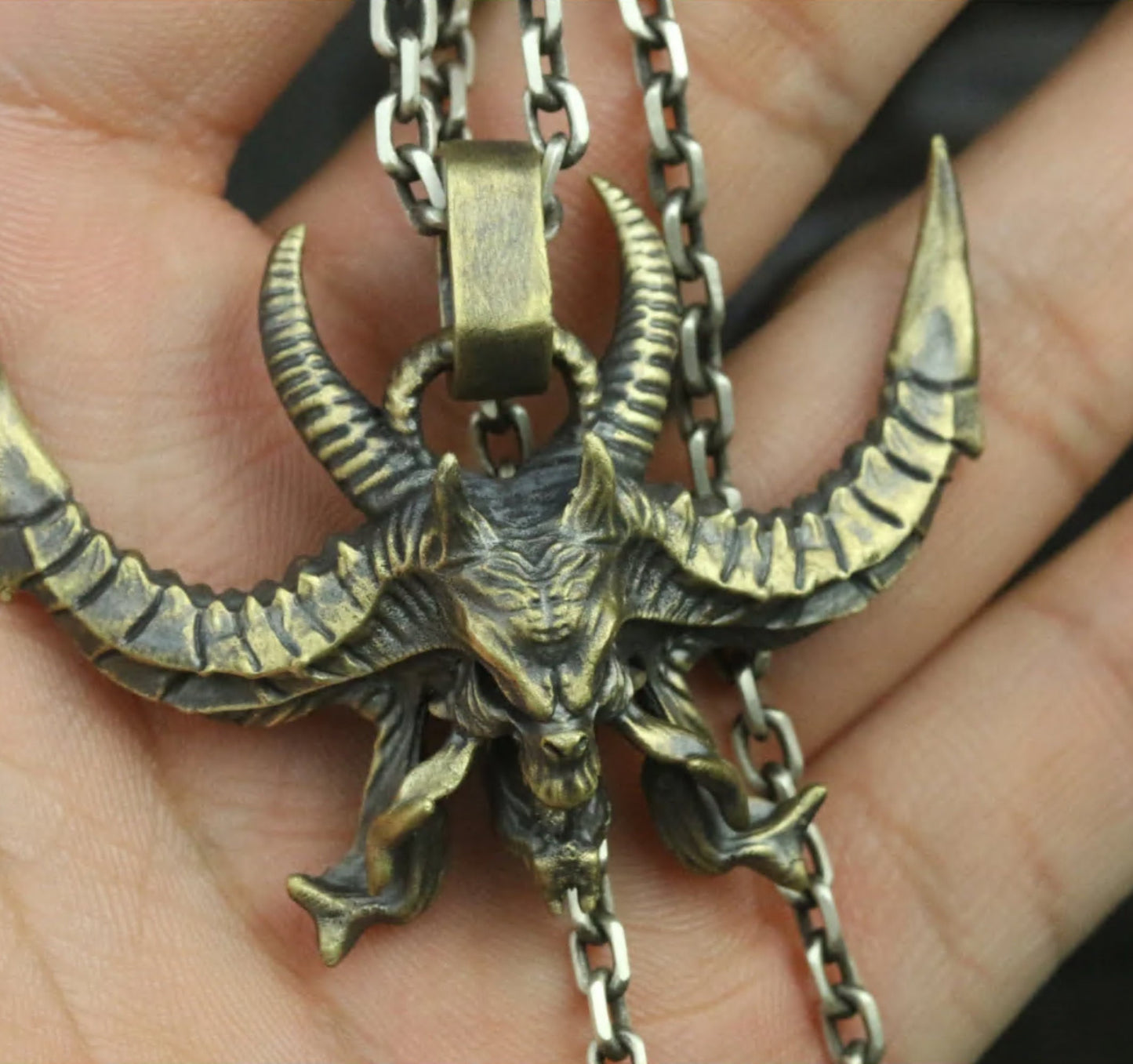 Ghost Horn Dragon Head 925 Silver Pendant Necklace, Charm Horn Monster, Skull Dragon Necklace