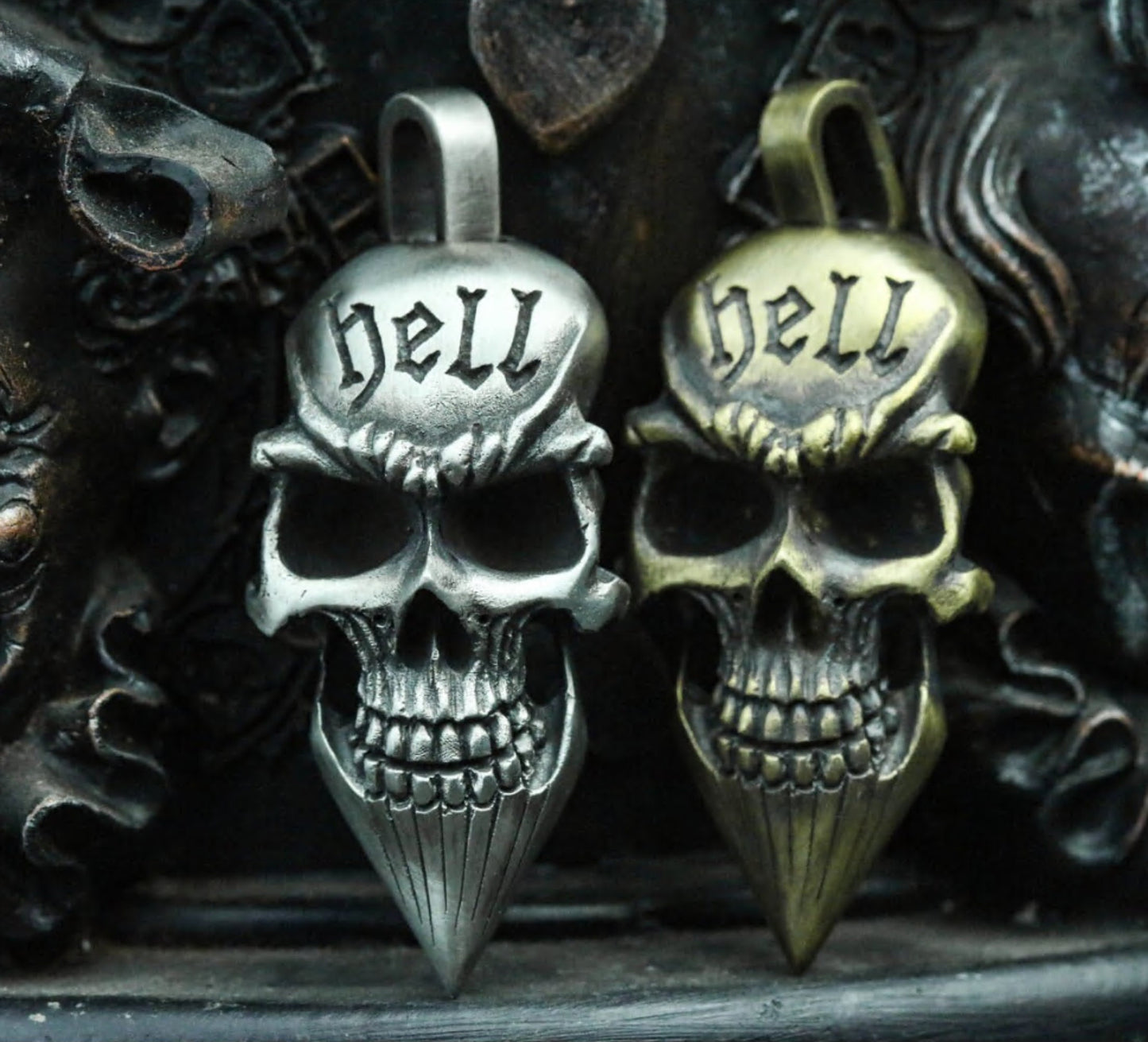 Hell Skull 925 Silver Pendant Necklace, Gothic Skull Necklace, Hip Hop Pendant, Men's Silver Pendant