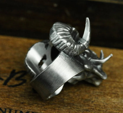 Satan Devil Sheep Head 925 Silver Ring, Skull Sheep Ring, Animal Skull, Men’s Ring, Pan Sheep Ring - SATANHORN