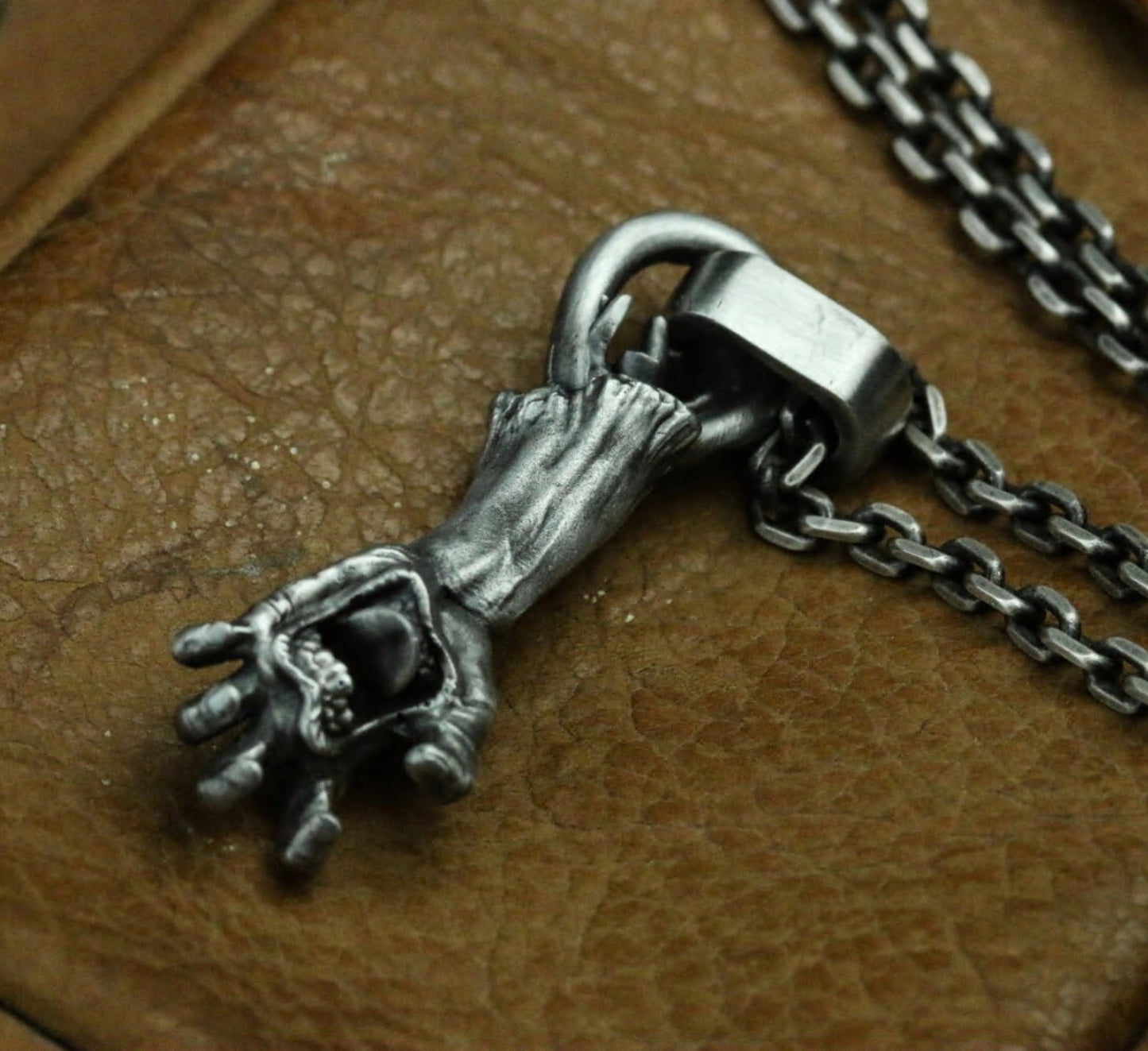 Roaring Hand 925 Silver Pendant Necklace, Gothic Horror Silver Pendant, Monster Arm Silver Pendant