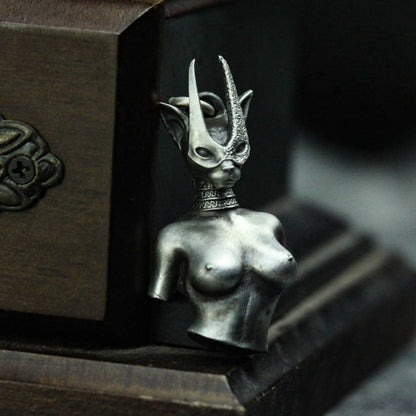 Nude girl masked girl necklace pendant 925 silver/brass handmade, erotic art jewelry, nude girl necklace, nude pendant
