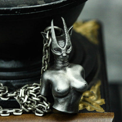 Nude girl masked girl necklace pendant 925 silver/brass handmade, erotic art jewelry, nude girl necklace, nude pendant