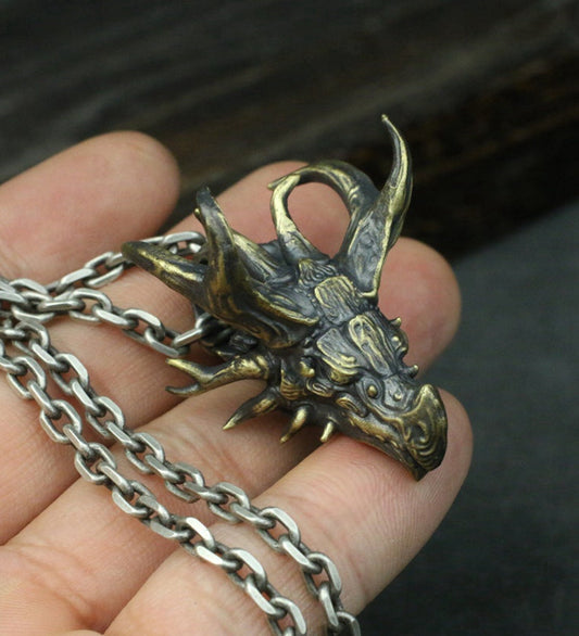 Staghorn Dragon 925 Silver Pendant Necklace, Tyrannosaurus Jewelry, Jurassic Park, Styracosaurus, Monster Necklace