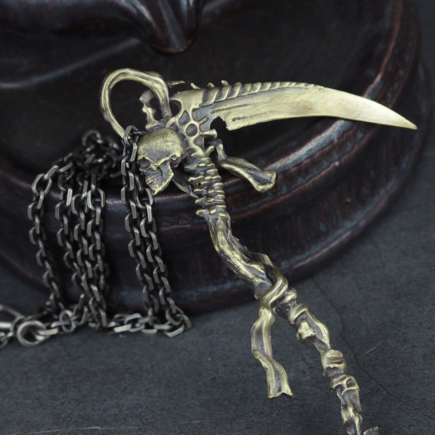 Grim Reaper Scythe Pendant 925 Silver Necklace Skull Pendant Spine Brass Craftsman Making Jewelry