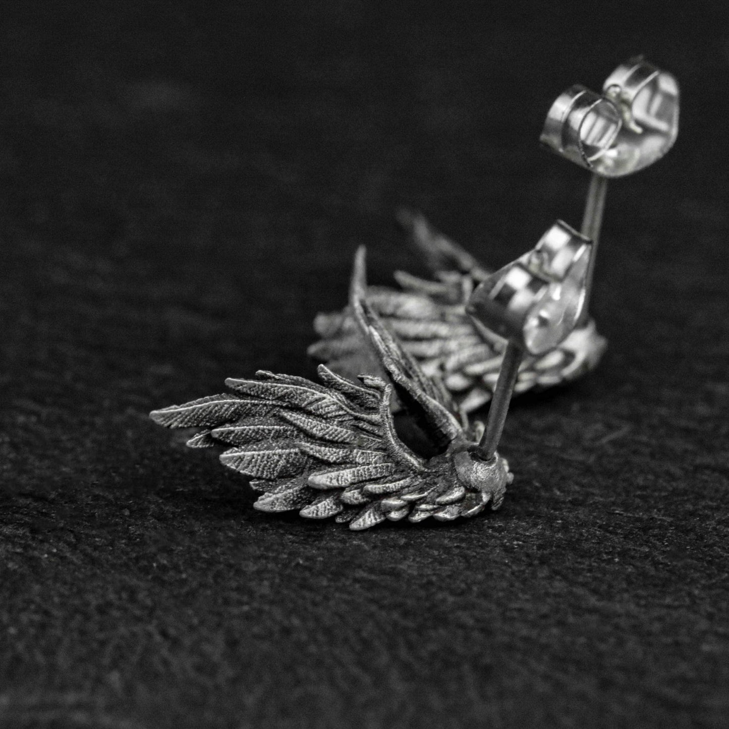 Angel Wing 925 Silver Stud Earrings, Men's Stud Earrings, Devil Wing Jewelry Sterling Silver Handmade-Craftsmen made