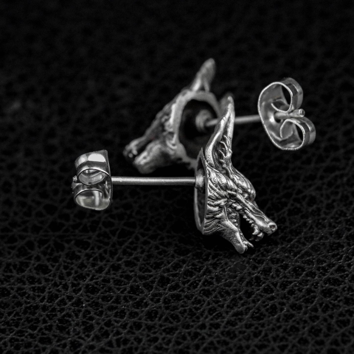 Long ear wolf 925 silver earrings, gothic animal silver earrings, forest animal wolf king design earrings gift
