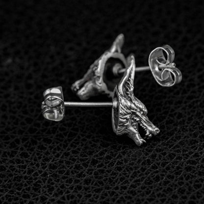 Long ear wolf 925 silver earrings, gothic animal silver earrings, forest animal wolf king design earrings gift
