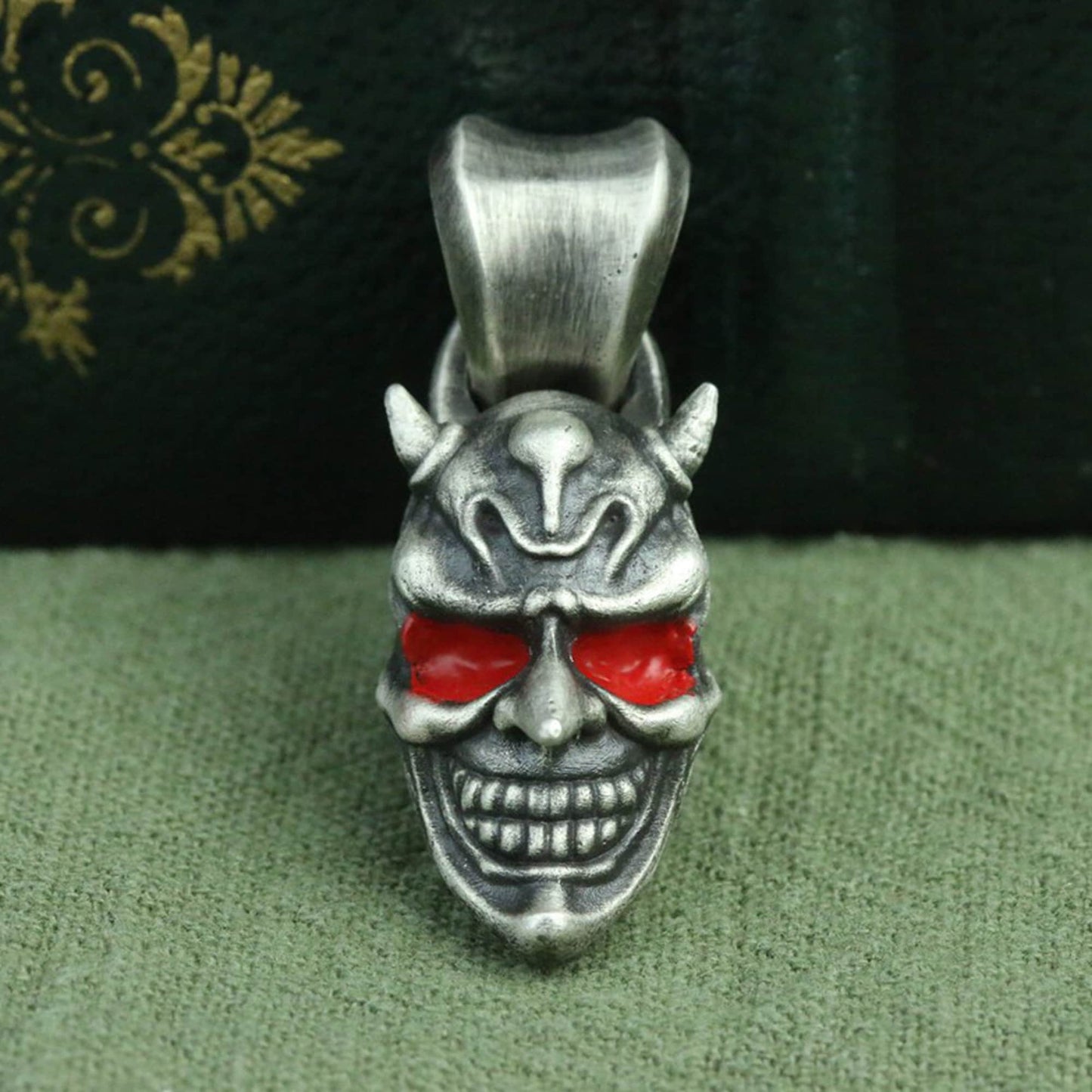 Mephisto 925 silver pendant necklace, silver skull texture necklace pendant, handmade gift skull pendant