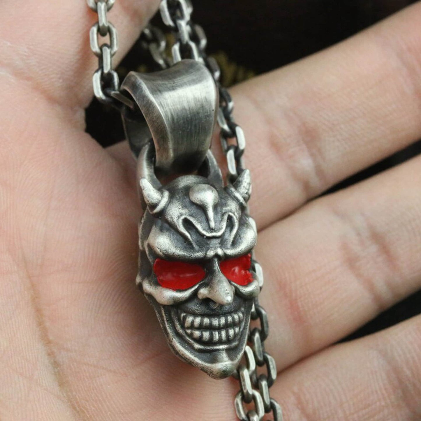 Mephisto 925 silver pendant necklace, silver skull texture necklace pendant, handmade gift skull pendant