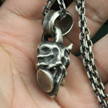 Mephisto 925 silver pendant necklace, silver skull texture necklace pendant, handmade gift skull pendant